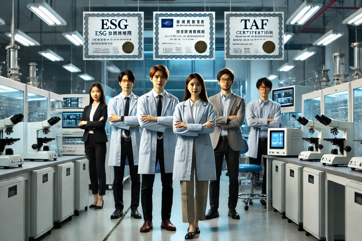 2024-11-28 22.12.51 - A 16_9 image featuring a Taiwanese professional team in a modern verification laboratory. The setting includes high-tech equipment, certificates displ